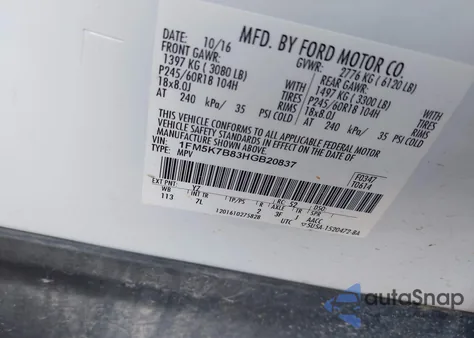 2017 Ford Explorer from USA, damaged, VIN 1FM5K7B83HGB20837